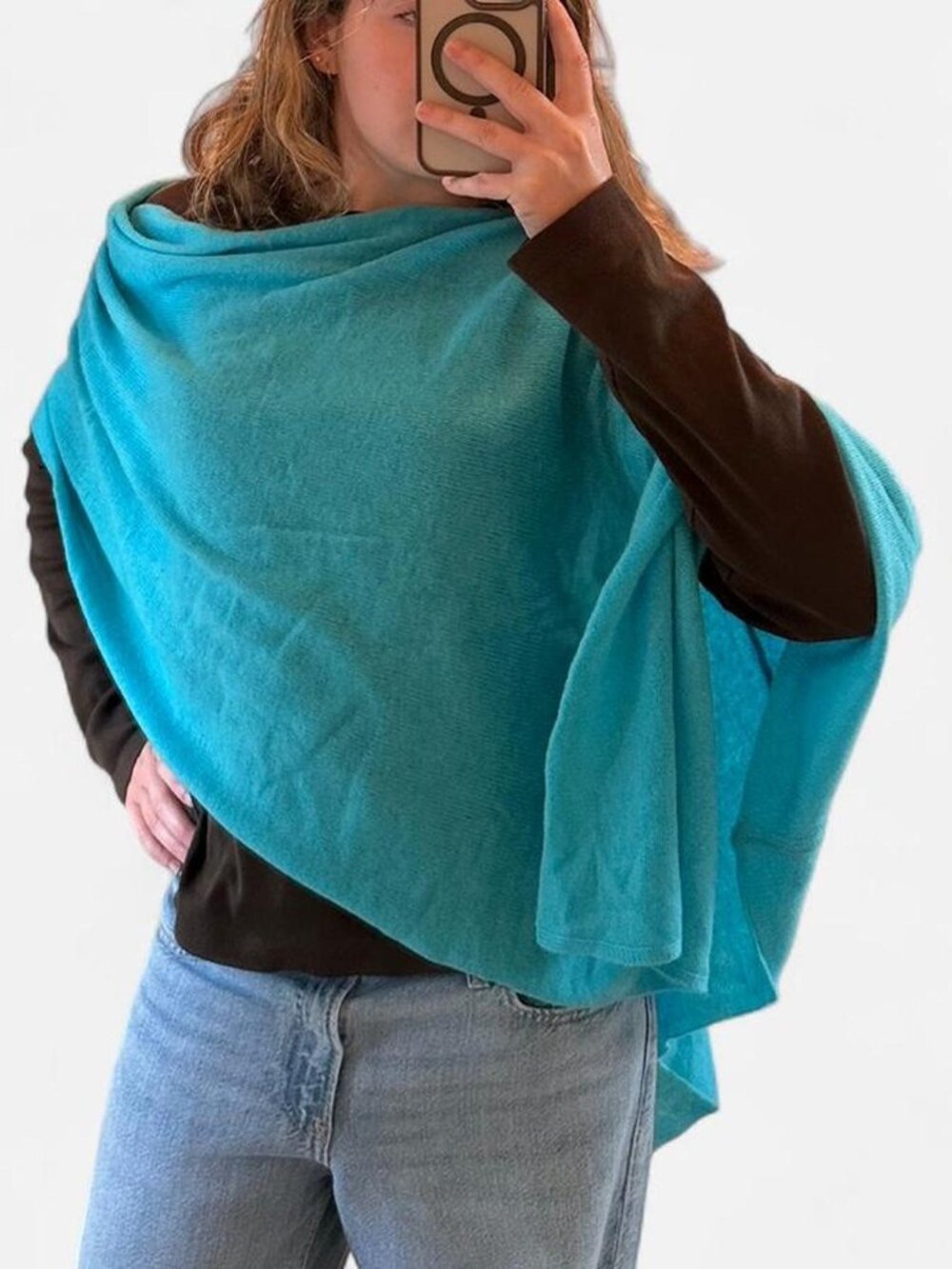 minnie rose 100% cashmere poncho - aqua blue